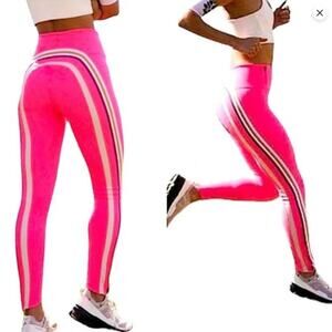 Free People FP Movement Run Racer Pink Leggings Pants Rainbow Back Zip Ankle NWT